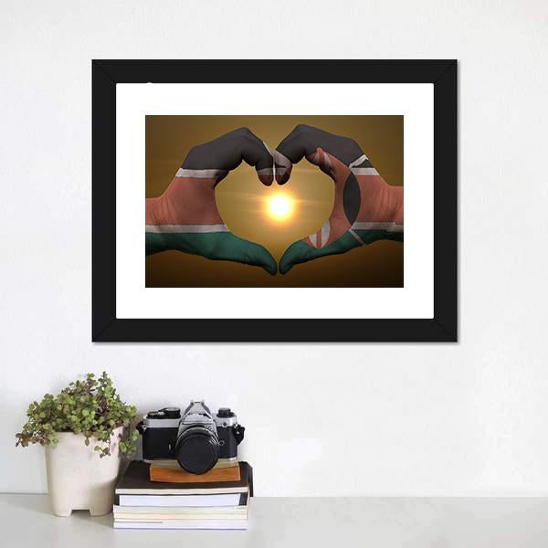 Kenya Flag On Hands Canvas Wall Art-1 Piece-Framed Print-20" x 16"-Tiaracle