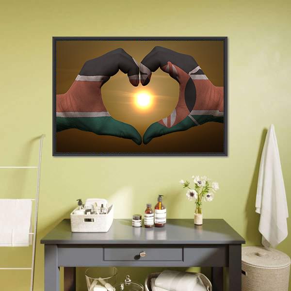 Kenya Flag On Hands Canvas Wall Art-1 Piece-Floating Frame-24" x 16"-Tiaracle