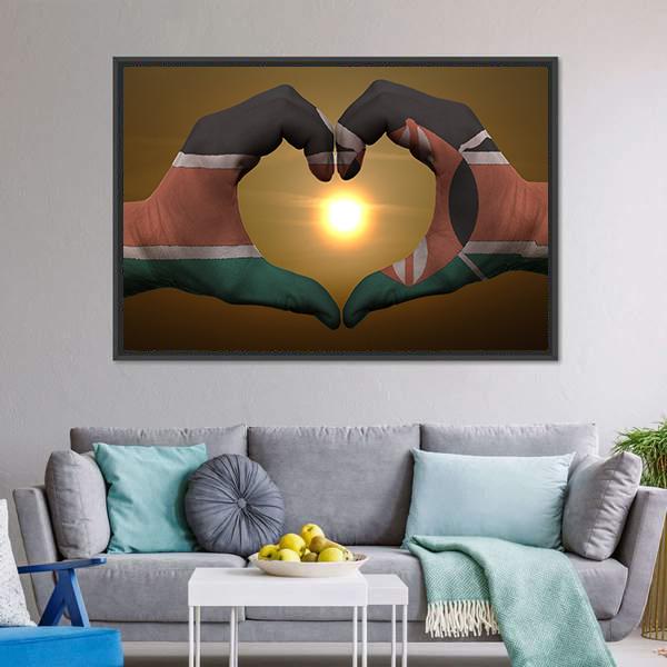 Kenya Flag On Hands Canvas Wall Art-3 Horizontal-Gallery Wrap-25" x 16"-Tiaracle