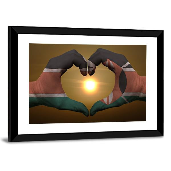 Kenya Flag On Hands Canvas Wall Art-3 Horizontal-Gallery Wrap-25" x 16"-Tiaracle