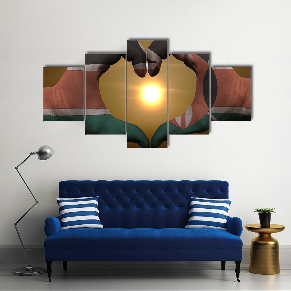 Kenya Flag On Hands Canvas Wall Art-5 Star-Gallery Wrap-62" x 32"-Tiaracle