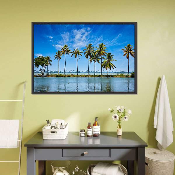 Kerala Backwaters Canvas Wall Art-1 Piece-Floating Frame-24" x 16"-Tiaracle