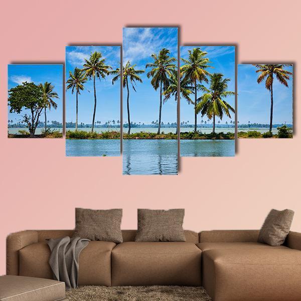 Kerala Backwaters Canvas Wall Art-5 Star-Gallery Wrap-62&quot; x 32&quot;-Tiaracle
