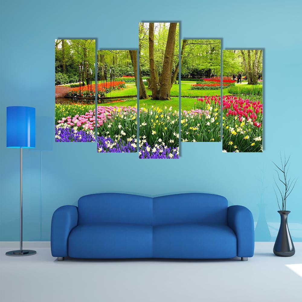 Keukenhof Garden Netherlands Canvas Wall Art-5 Pop-Gallery Wrap-47" x 32"-Tiaracle