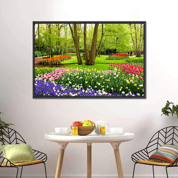Keukenhof Garden Netherlands Canvas Wall Art-1 Piece-Floating Frame-24" x 16"-Tiaracle