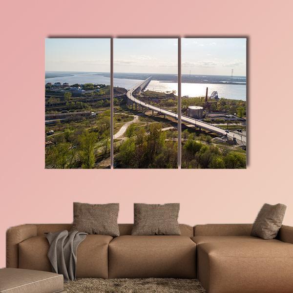 Khabarovsk Bridge Russia Canvas Wall Art-3 Horizontal-Gallery Wrap-37" x 24"-Tiaracle