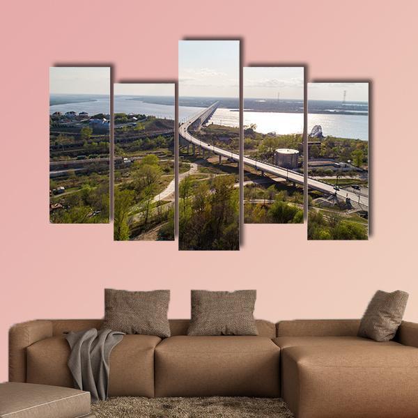 Khabarovsk Bridge Russia Canvas Wall Art-5 Pop-Gallery Wrap-47" x 32"-Tiaracle