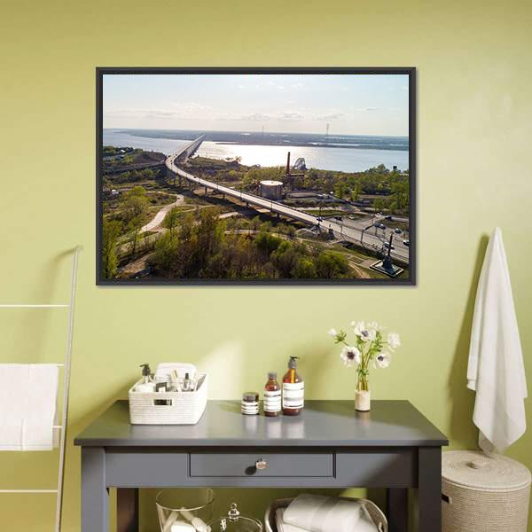 Khabarovsk Bridge Russia Canvas Wall Art-1 Piece-Floating Frame-24" x 16"-Tiaracle