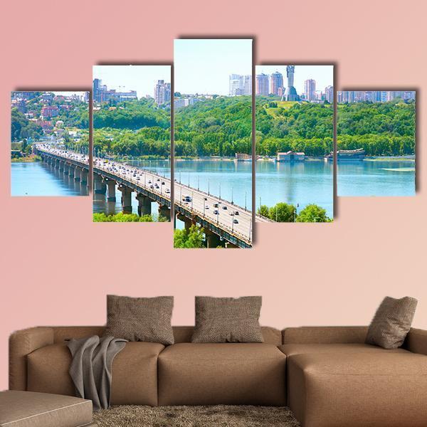 Kiev City Ukraine Canvas Wall Art-5 Star-Gallery Wrap-62" x 32"-Tiaracle