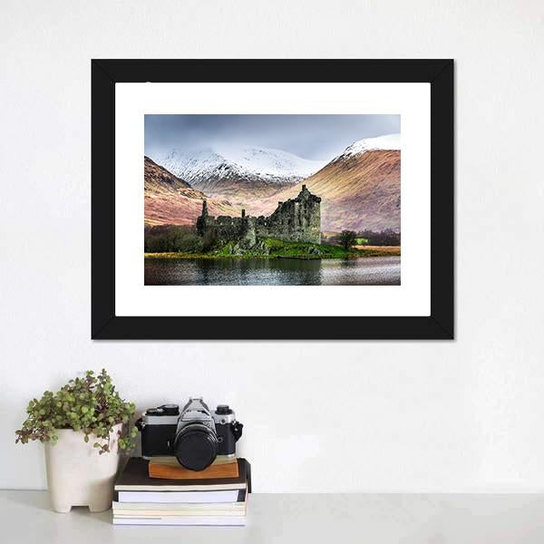 Kilchurn Castle In Winter Canvas Wall Art-1 Piece-Framed Print-30" x 20"-Tiaracle