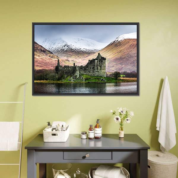 Kilchurn Castle In Winter Canvas Wall Art-1 Piece-Floating Frame-36" x 24"-Tiaracle