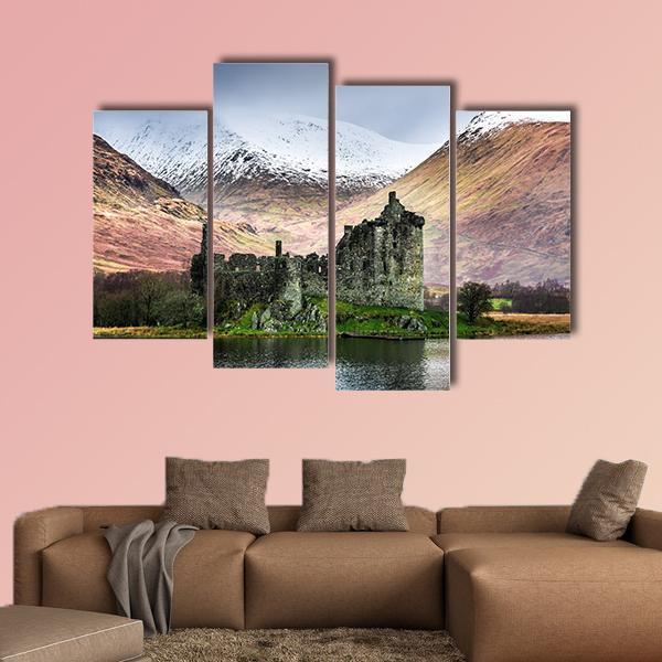 Kilchurn Castle In Winter Canvas Wall Art-4 Pop-Gallery Wrap-50" x 32"-Tiaracle