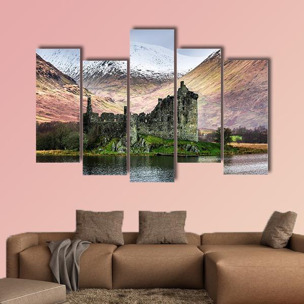 Kilchurn Castle In Winter Canvas Wall Art-5 Pop-Gallery Wrap-47" x 32"-Tiaracle