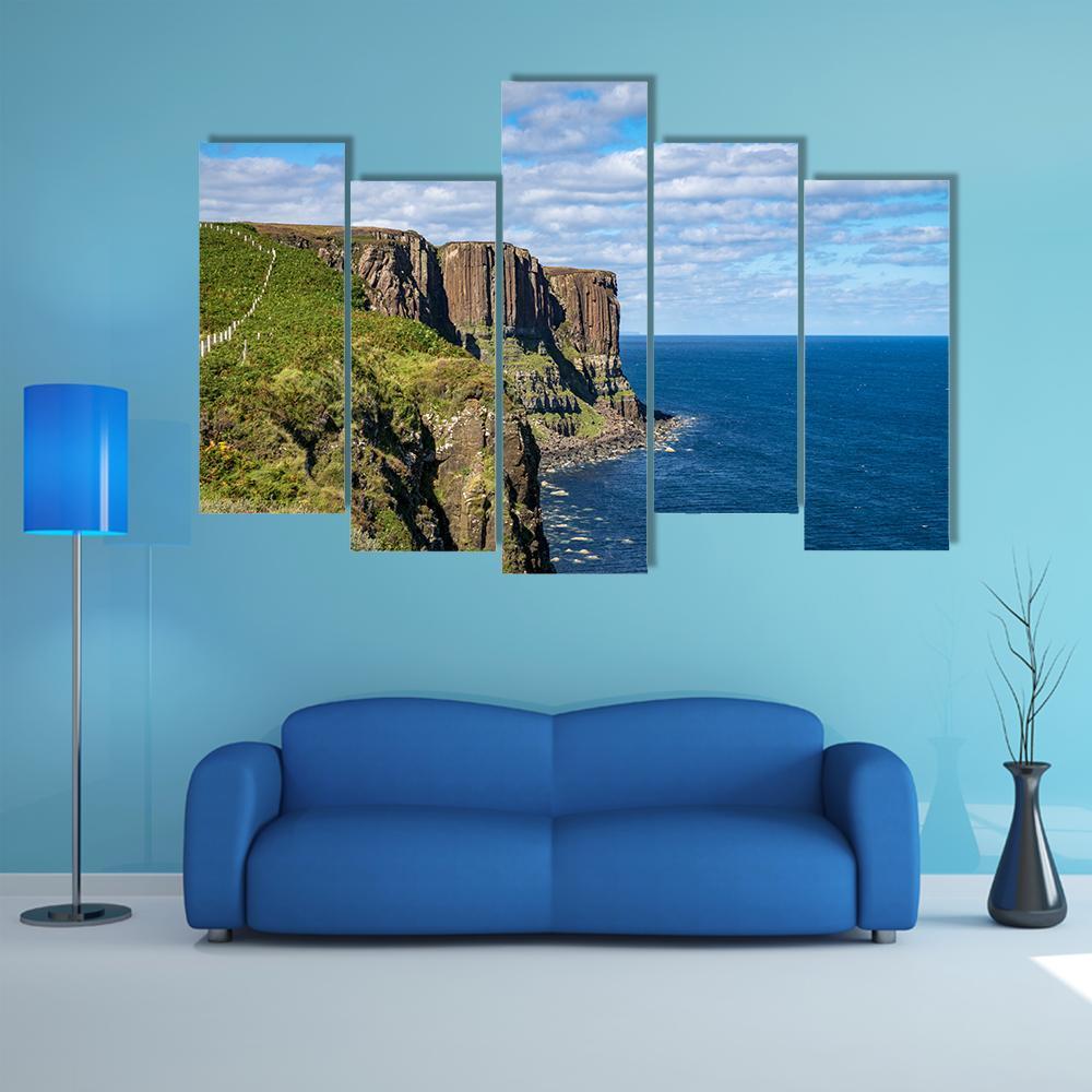 Kilt Rock & Mealt Falls Canvas Wall Art-5 Pop-Gallery Wrap-47" x 32"-Tiaracle