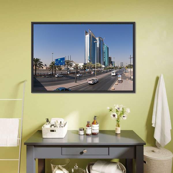 King Fahd Road Saudi Canvas Wall Art-1 Piece-Floating Frame-24" x 16"-Tiaracle