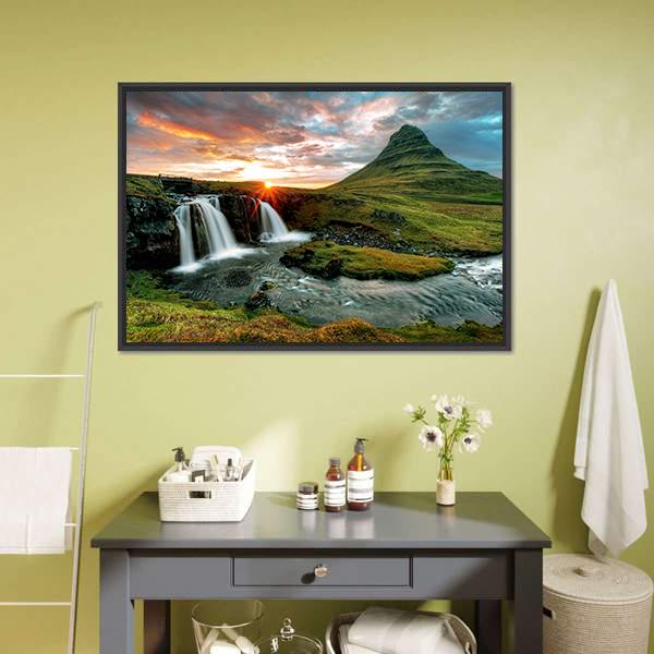 Kirkjufell Fall Iceland Canvas Wall Art-1 Piece-Floating Frame-24" x 16"-Tiaracle