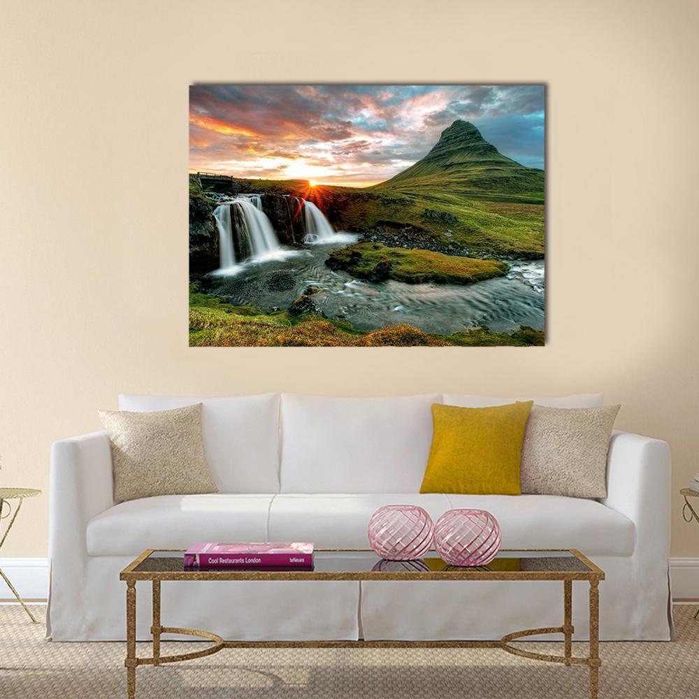 Kirkjufell Fall Iceland Canvas Wall Art-1 Piece-Gallery Wrap-48" x 32"-Tiaracle