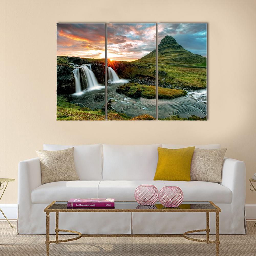 Kirkjufell Fall Iceland Canvas Wall Art-3 Horizontal-Gallery Wrap-37" x 24"-Tiaracle