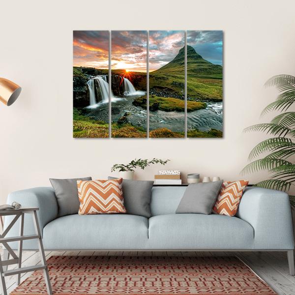 Kirkjufell Fall Iceland Canvas Wall Art-4 Horizontal-Gallery Wrap-34" x 24"-Tiaracle