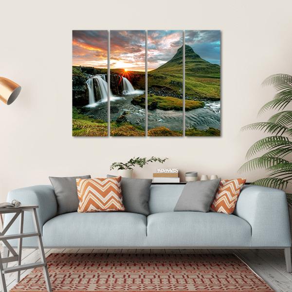 Kirkjufell Fall Iceland Canvas Wall Art-4 Horizontal-Gallery Wrap-34" x 24"-Tiaracle