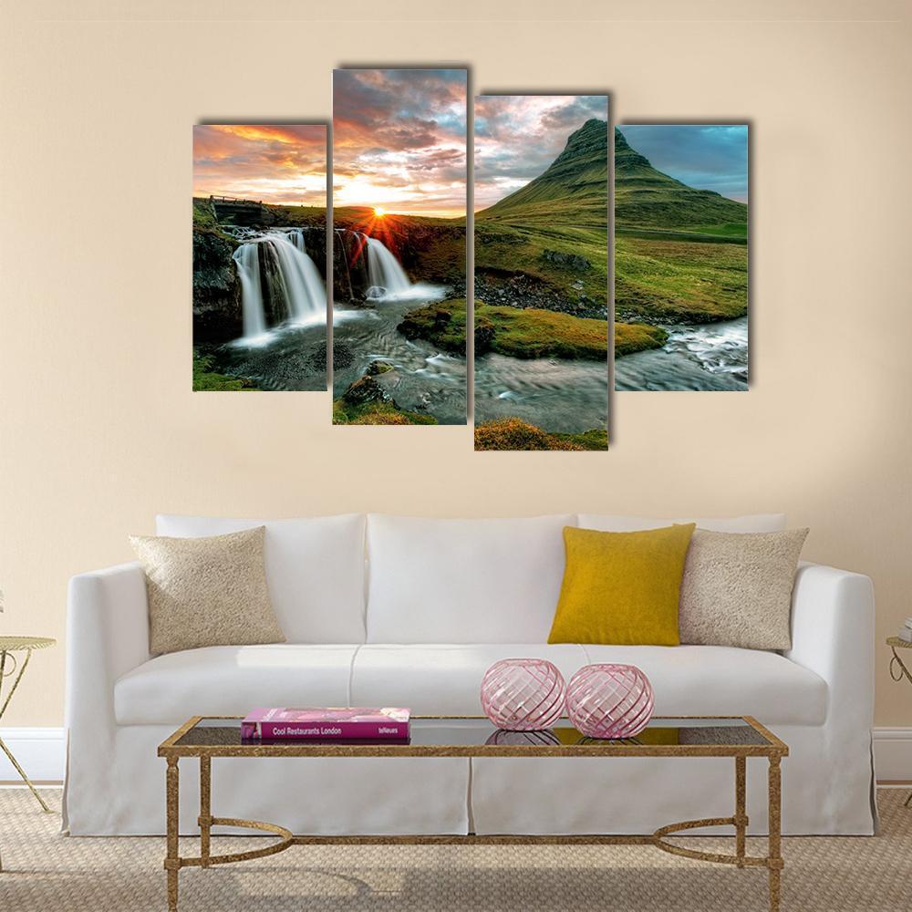 Kirkjufell Fall Iceland Canvas Wall Art-4 Pop-Gallery Wrap-50" x 32"-Tiaracle