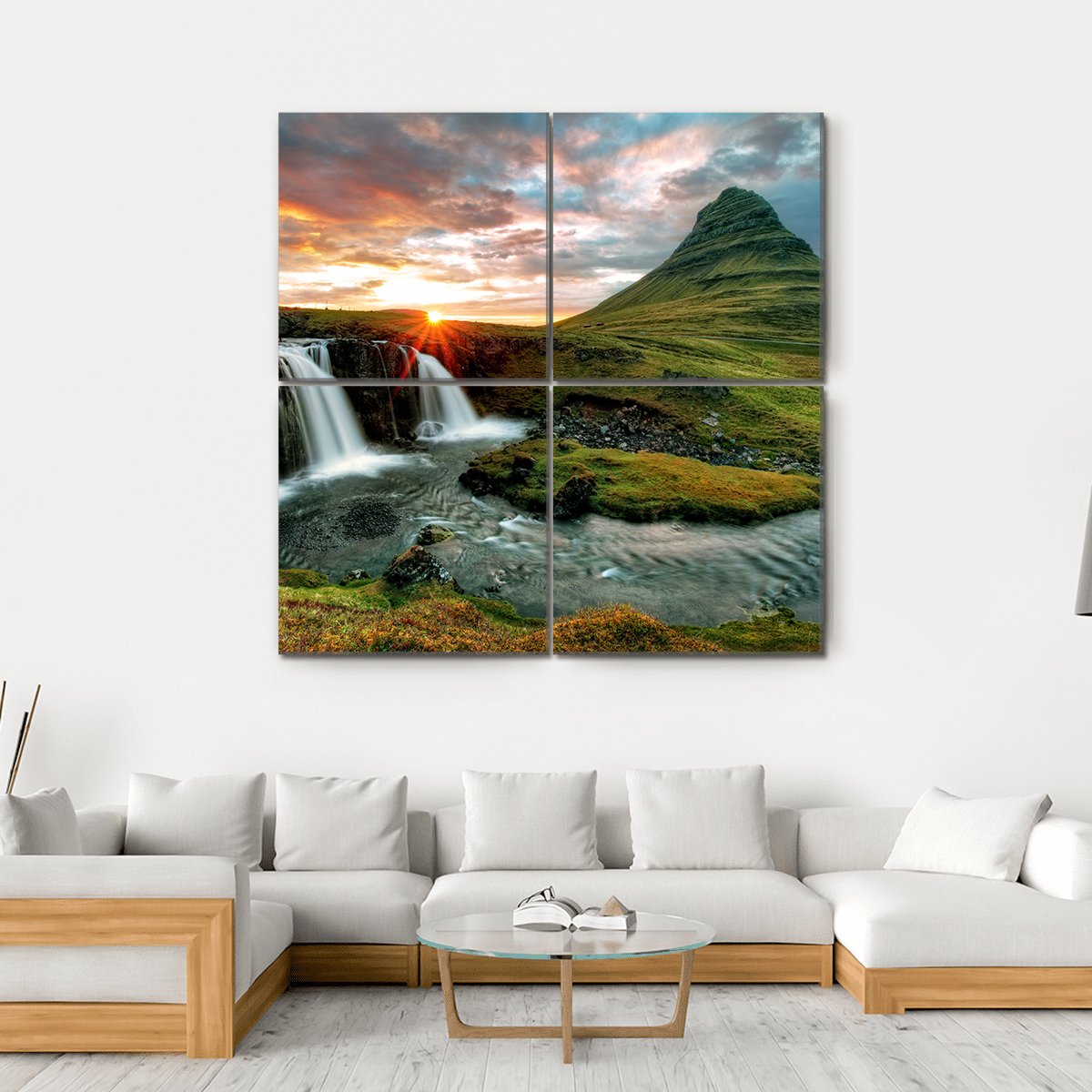 Kirkjufell Fall Iceland Canvas Wall Art-4 Square-Gallery Wrap-17" x 17"-Tiaracle