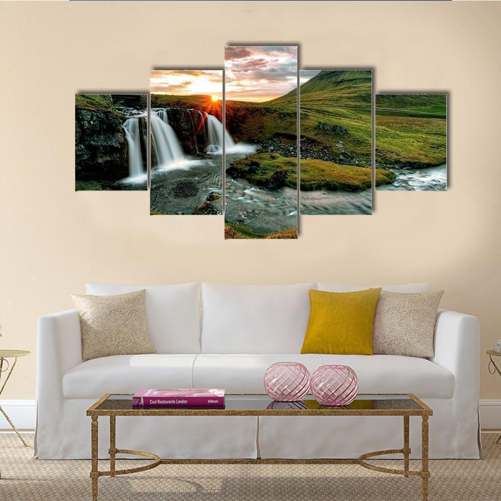 Kirkjufell Fall Iceland Canvas Wall Art-5 Star-Gallery Wrap-62" x 32"-Tiaracle