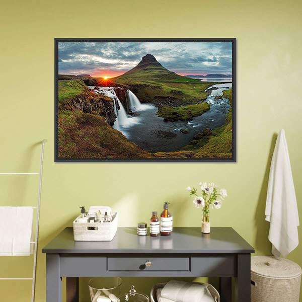 Kirkjufell Falls Iceland Canvas Wall Art-1 Piece-Floating Frame-36" x 24"-Tiaracle