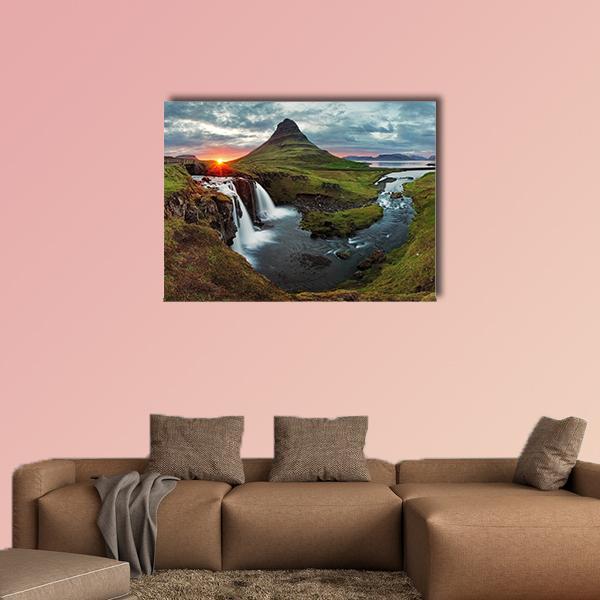 Kirkjufell Falls Iceland Canvas Wall Art-1 Piece-Gallery Wrap-36" x 24"-Tiaracle