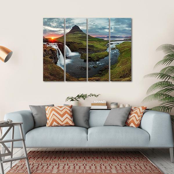 Kirkjufell Falls Iceland Canvas Wall Art-4 Horizontal-Gallery Wrap-34" x 24"-Tiaracle