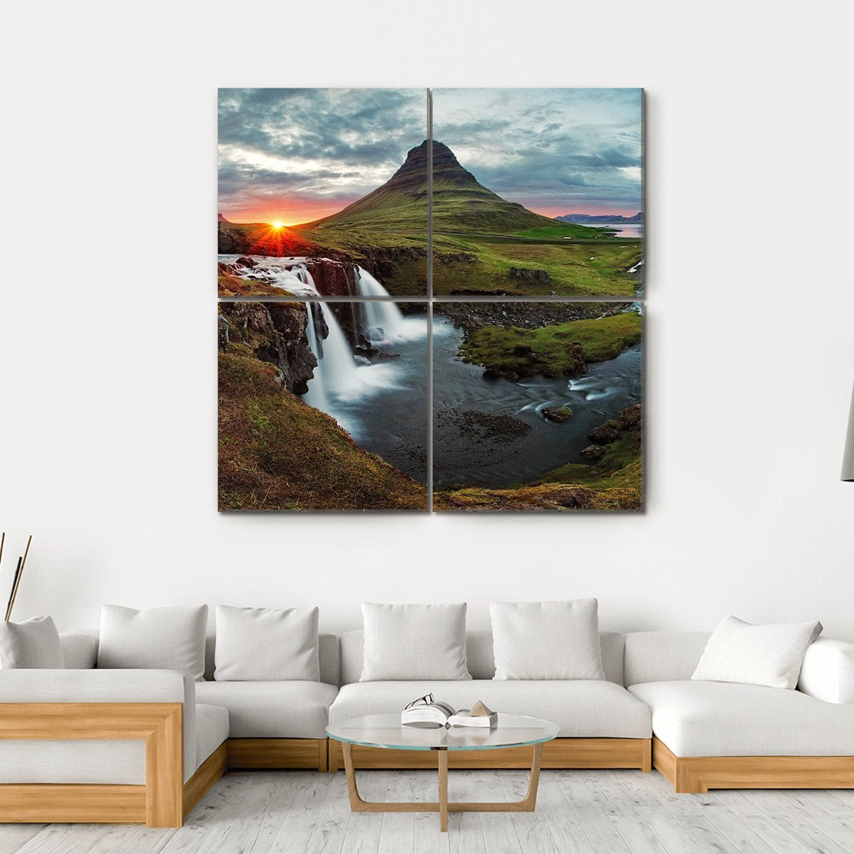 Kirkjufell Falls Iceland Canvas Wall Art-4 Square-Gallery Wrap-17" x 17"-Tiaracle