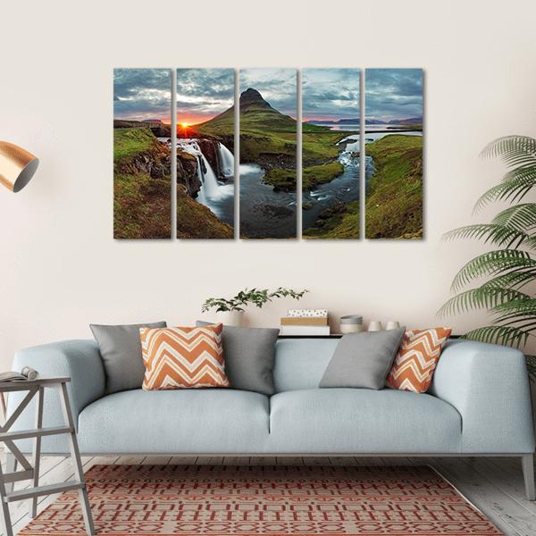 Kirkjufell Falls Iceland Canvas Wall Art-5 Horizontal-Gallery Wrap-22" x 12"-Tiaracle