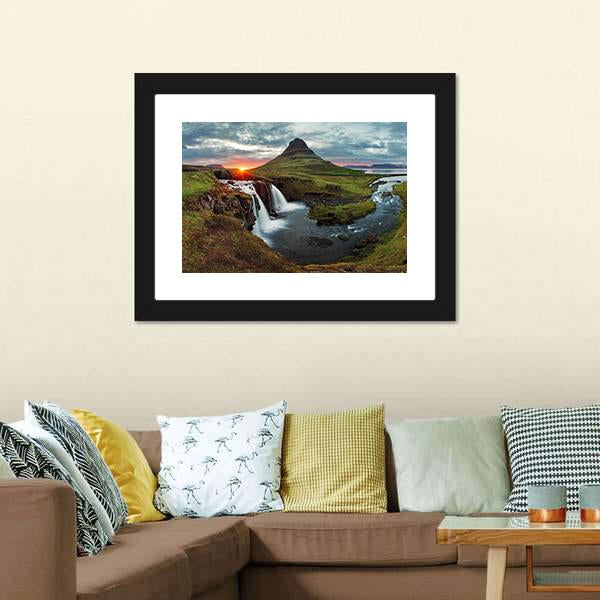 Kirkjufell Falls Iceland Canvas Wall Art-5 Horizontal-Gallery Wrap-22" x 12"-Tiaracle