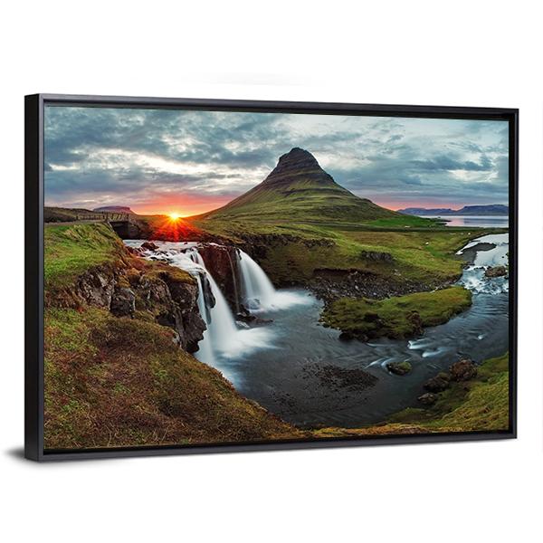Kirkjufell Falls Iceland Canvas Wall Art-5 Horizontal-Gallery Wrap-22" x 12"-Tiaracle