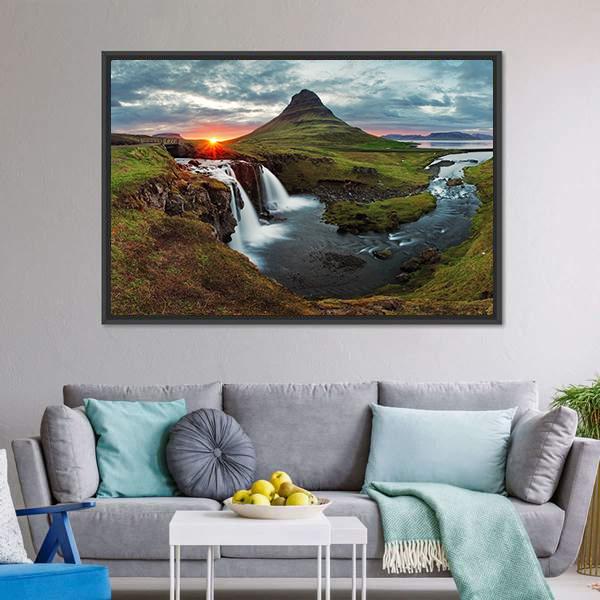 Kirkjufell Falls Iceland Panoramic Canvas Wall Art-1 Piece-36" x 12"-Tiaracle