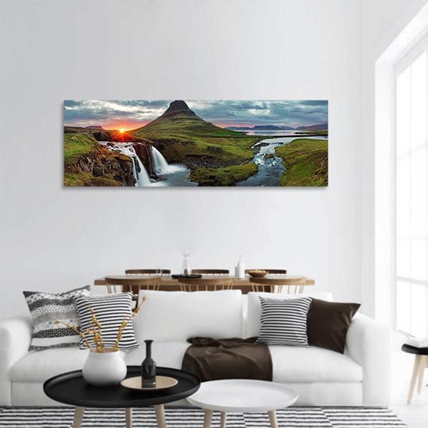 Kirkjufell Falls Iceland Panoramic Canvas Wall Art-1 Piece-36" x 12"-Tiaracle