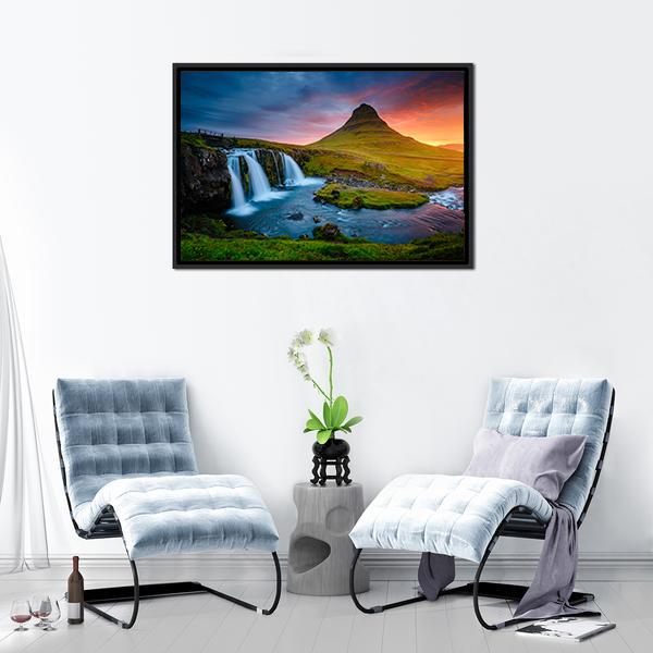 Kirkjufell Mountain Iceland Canvas Wall Art-1 Piece-Floating Frame-24" x 16"-Tiaracle
