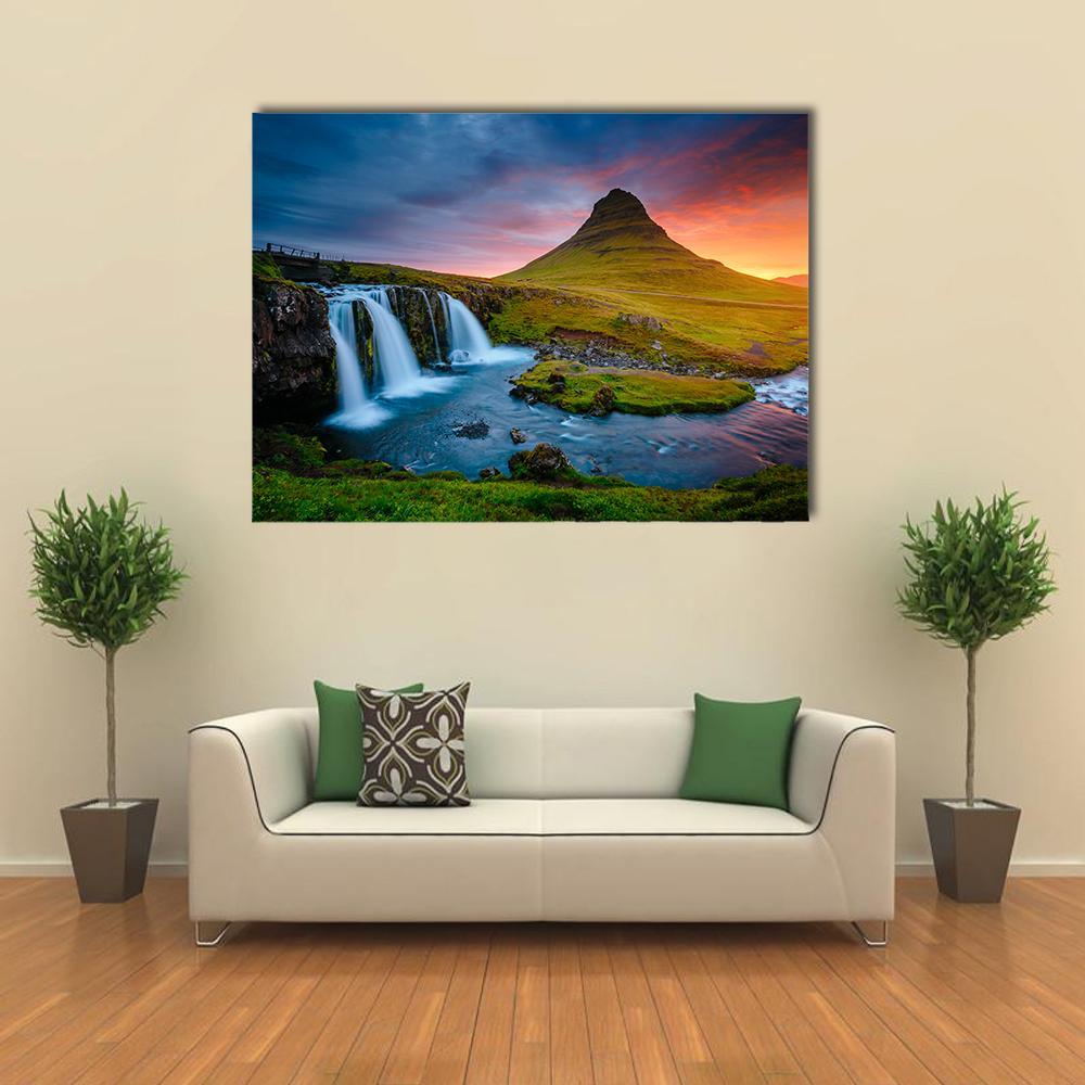 Kirkjufell Mountain Iceland Canvas Wall Art-1 Piece-Gallery Wrap-48" x 32"-Tiaracle