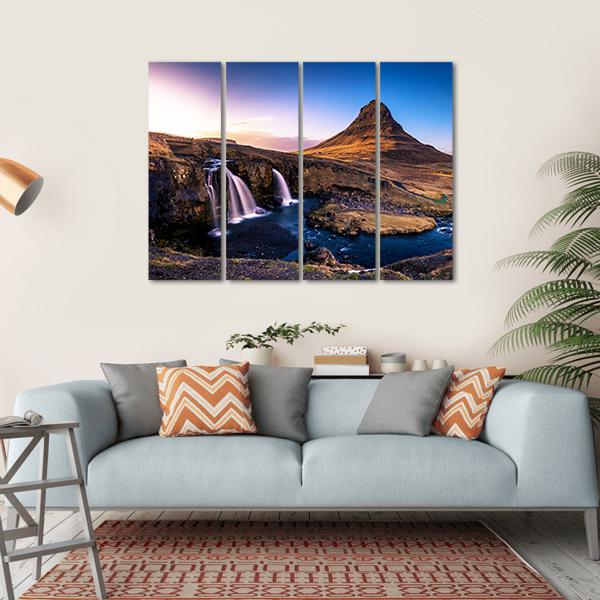 Kirkjufell Waterfall &amp; Mountain Canvas Wall Art-4 Horizontal-Gallery Wrap-34" x 24"-Tiaracle