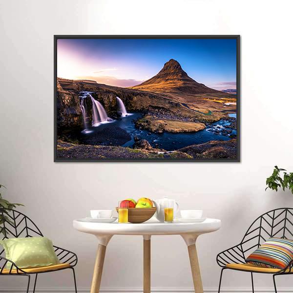 Kirkjufell Waterfall &amp; Mountain Canvas Wall Art-5 Horizontal-Gallery Wrap-22" x 12"-Tiaracle