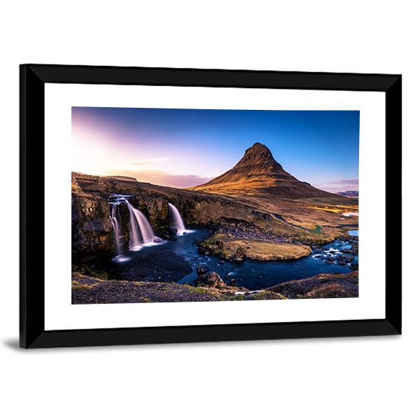 Kirkjufell Waterfall &amp; Mountain Canvas Wall Art-3 Horizontal-Gallery Wrap-25" x 16"-Tiaracle