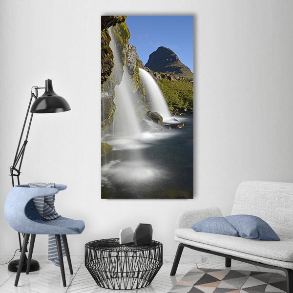 Kirkjufellfoss Waterfall Iceland Vertical Canvas Wall Art-1 Vertical-Gallery Wrap-18" x 36"-Tiaracle
