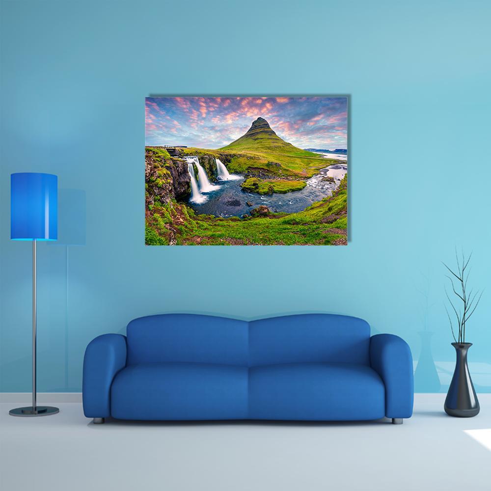 Kirkjufellsfoss Waterfall Canvas Wall Art-1 Piece-Gallery Wrap-36" x 24"-Tiaracle