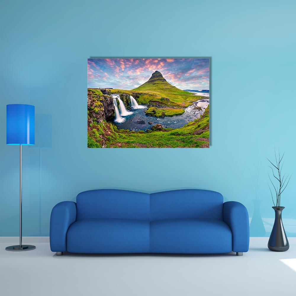 Kirkjufellsfoss Waterfall Canvas Wall Art-4 Horizontal-Gallery Wrap-34" x 24"-Tiaracle