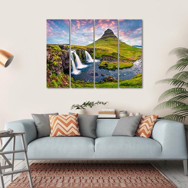 Kirkjufellsfoss Waterfall Canvas Wall Art-4 Horizontal-Gallery Wrap-34" x 24"-Tiaracle