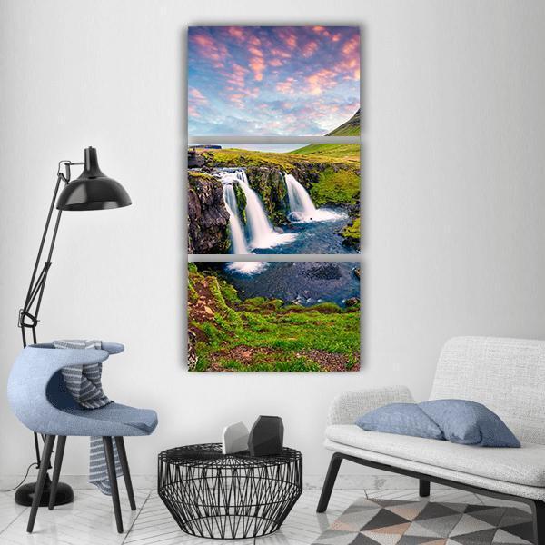 Kirkjufellsfoss Waterfall Vertical Canvas Wall Art-3 Vertical-Gallery Wrap-12" x 25"-Tiaracle