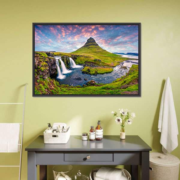 Kirkjufellsfoss Waterfall Vertical Canvas Wall Art-3 Vertical-Gallery Wrap-12" x 25"-Tiaracle