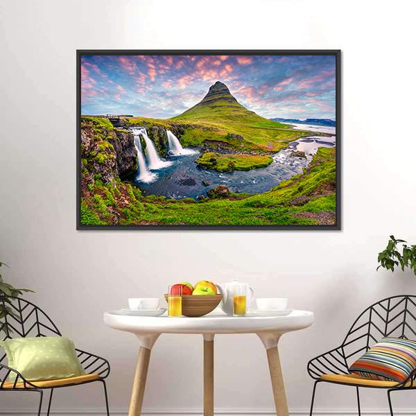 Kirkjufellsfoss Waterfall Vertical Canvas Wall Art-3 Vertical-Gallery Wrap-12" x 25"-Tiaracle
