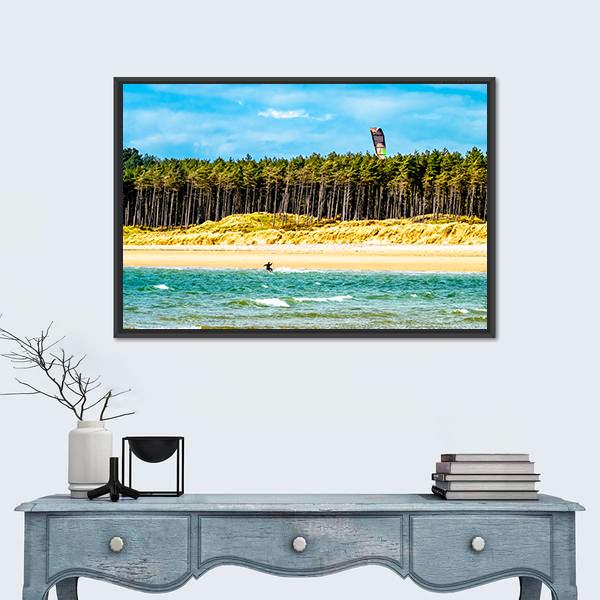 Kite Flyer Surfing Canvas Wall Art-1 Piece-Floating Frame-24" x 16"-Tiaracle