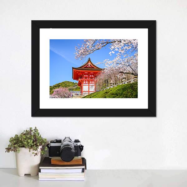 Kiyomizu Dera Temple In Spring Canvas Wall Art-1 Piece-Framed Print-20" x 16"-Tiaracle